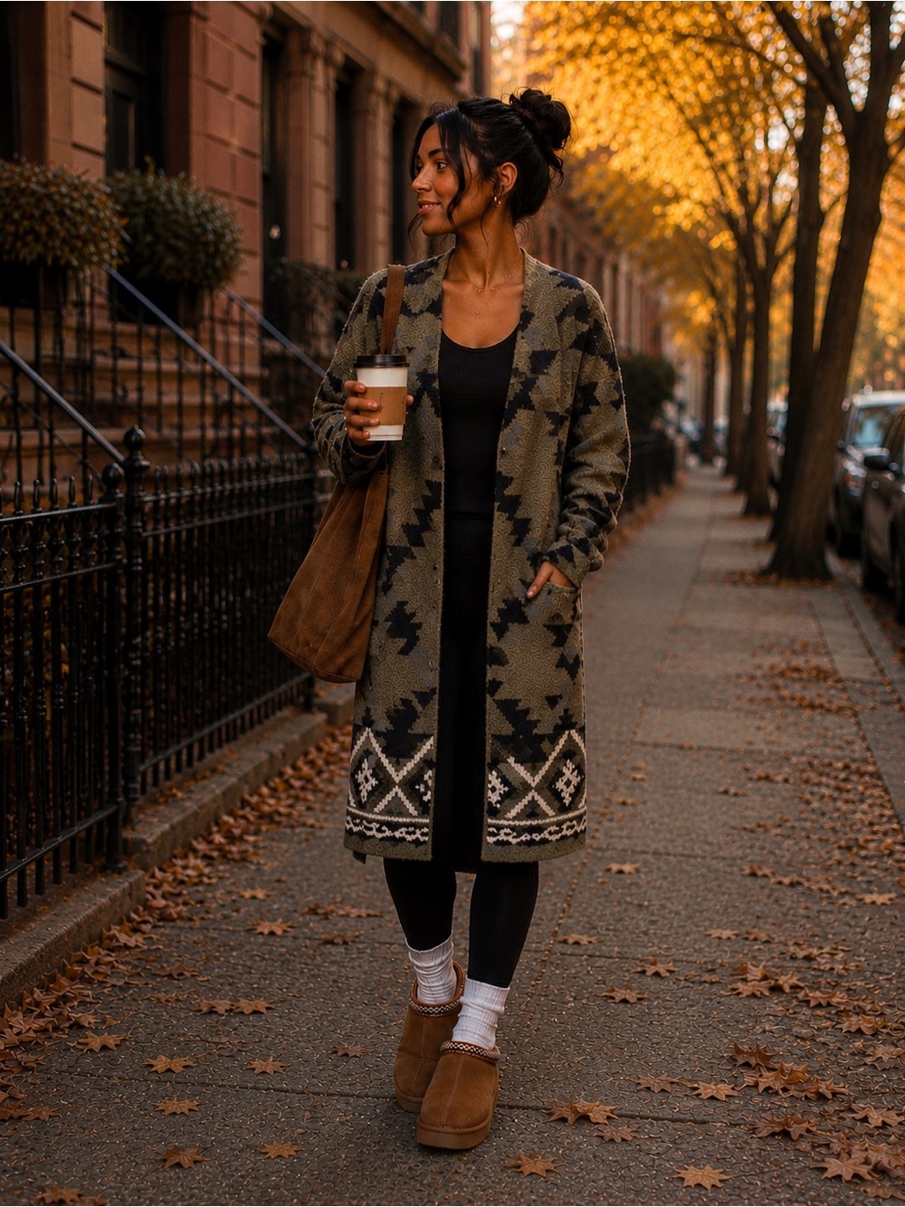 Frye Olive & Black Aztec Open-Front Cardigan